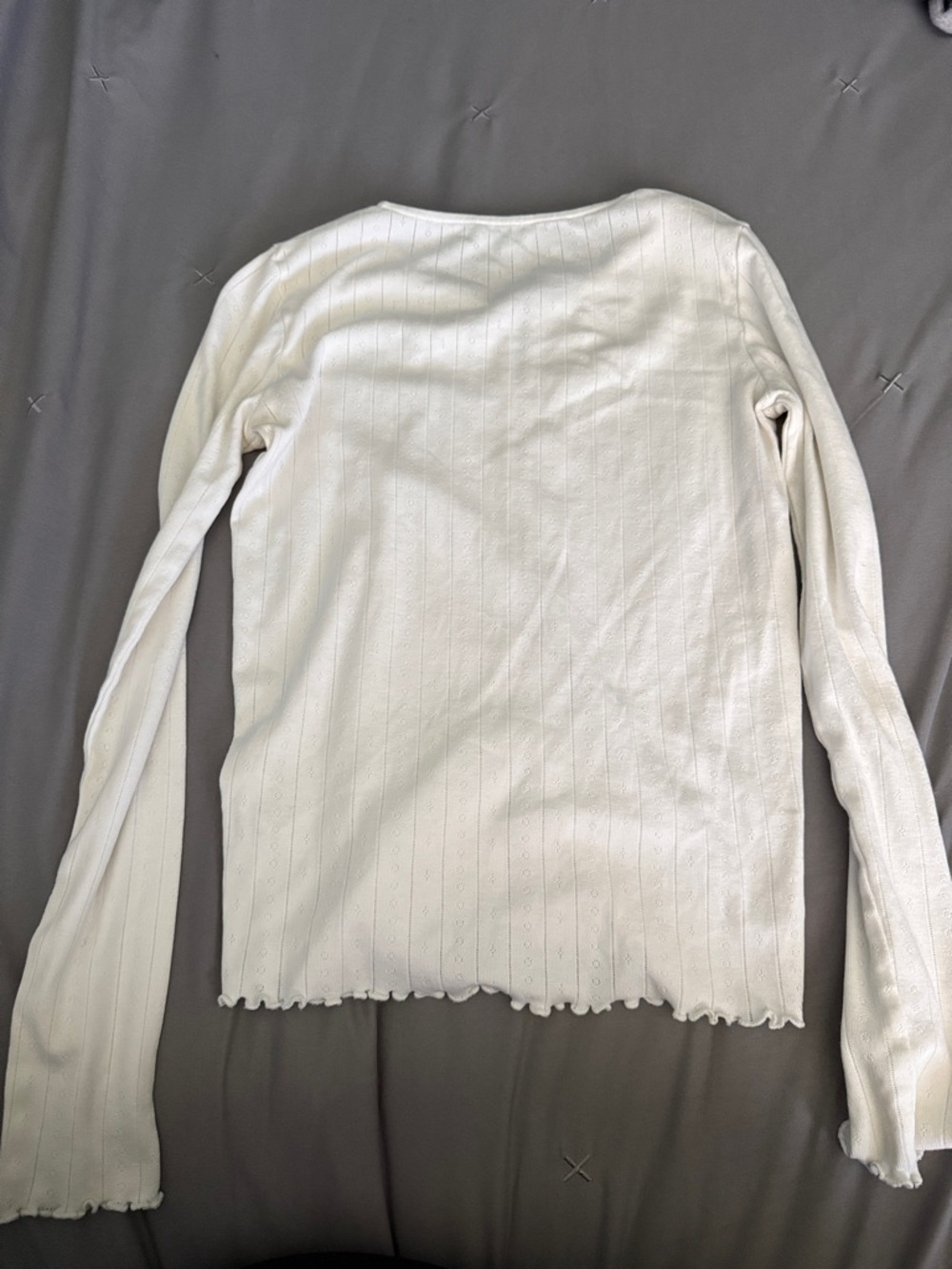 White Ribbed Button-Front Long Sleeve Tee - Picture 3 of 4